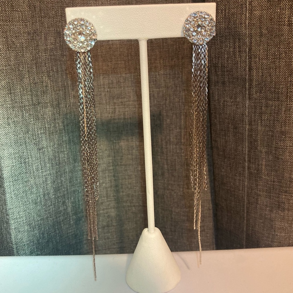 Long diamond tassel earrings